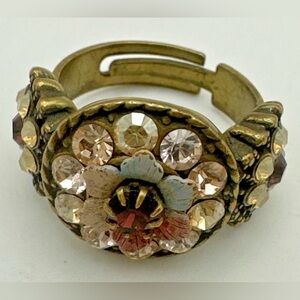 Michal Negrin Ring Flowers Pink Red Swarovski Crystals Vintage 6.5 - 7 Vintage